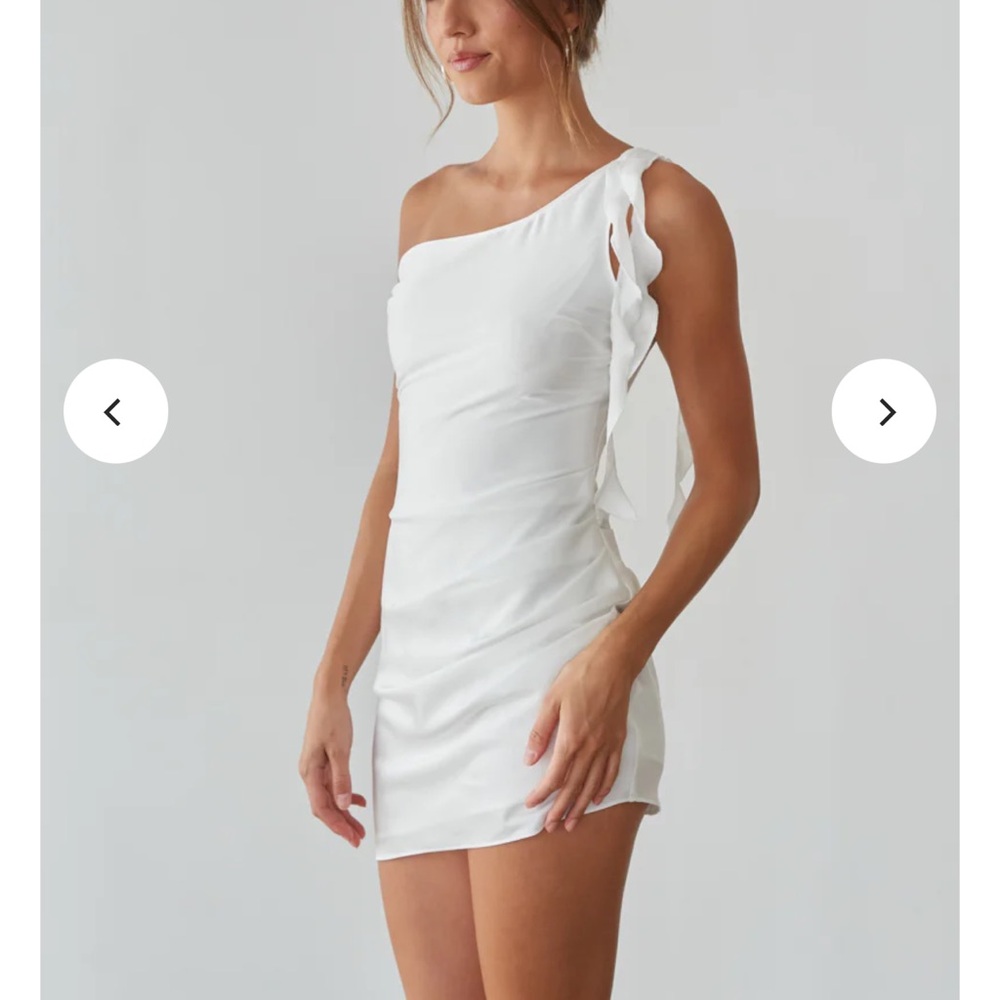 American Threads White One-Shoulder Dress